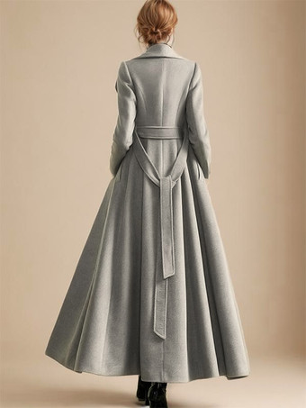 Manteau long en laine mélangée pour femme grand revers vintage croisé ligne A pleine longueur vêtements d'extérieur d'hiver 2025