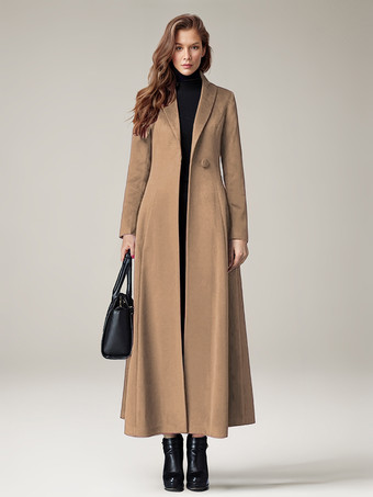 Cappotto da donna caldo invernale a trapezio con revers lungo fino al ginocchio in lana 2025