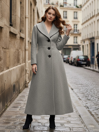 ショールカラーのフルレングスウールコート（レディース）2025