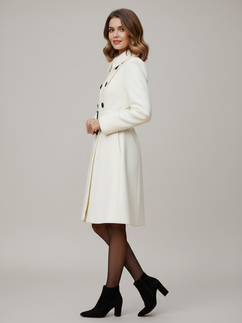 Abrigo midi de lana cruzado con cinturón en blanco para mujer 2025