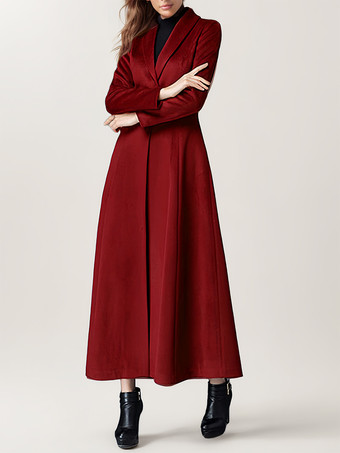 Cappotto da donna caldo invernale a trapezio con revers lungo fino al ginocchio in lana 2025