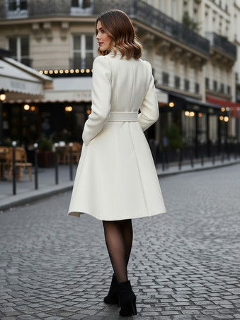 Abrigo midi de lana cruzado con cinturón en blanco para mujer 2025
