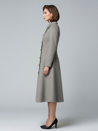 シャツカラーのウールAラインミディコート（レディース）2025
