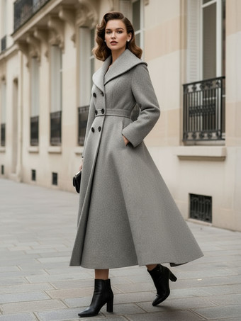 ヴィンテージ ダブルブレスト Aライン ウールコート（ショールカラー）レディース 2025