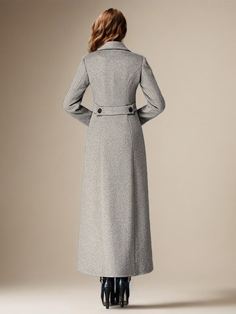 レディース ウールコート ターンダウンカラー ダブルブレスト フルレングス レトロ ラップコート 冬アウター 2025