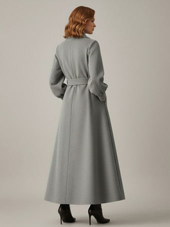 ベルト付きダブルブレストウールフルレングスコート（バルーンスリーブ）レディース 2025