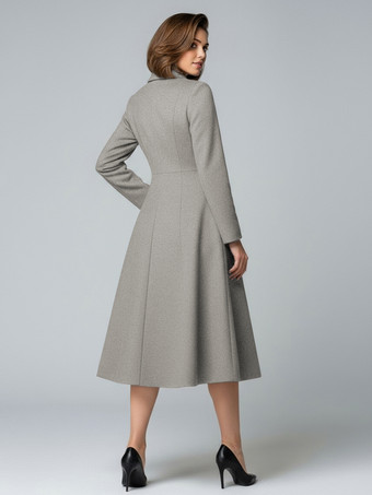 シャツカラーのウールAラインミディコート（レディース）2025