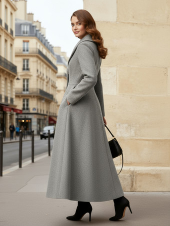 ショールカラーのフルレングスウールコート（レディース）2025