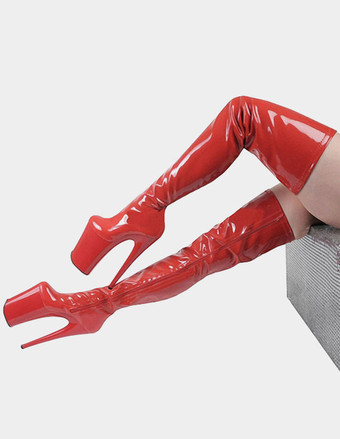 レッド レディース靴　ブーツ　ハイヒール　ロングブーツ＆ショートブーツ＆ハーフブーツ　セクシー　美脚　ラウンドトゥ（丸いつま先）　20cm　スティレットヒール　