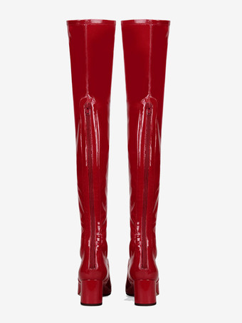 オーバーザニーブーツ レッド レディース オーバーザニーブーツ パテントPUアッパー パピーヒール