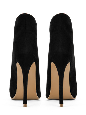 ショートブーツ ポインテッドトゥ ブーティ ピンヒール 10.5cm マイクロスエード 無地 シューズ レディース シック＆モダン ブラック