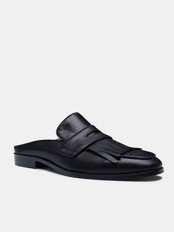 メンズ ブラック タッセル サンダル ローファー フラットシューズ