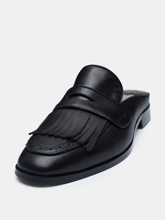 メンズ ブラック タッセル サンダル ローファー フラットシューズ