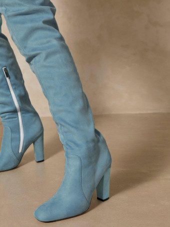 オーバーニーブーツ ワイドカーフサイハイブーツ レディース スエード チャンキーヒール