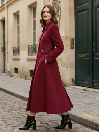 ヴィンテージウールカシミア混紡コート（ゴールドボタン付き、レディース向け）2025年モデル