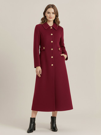 ヴィンテージウールカシミア混紡コート（ゴールドボタン付き、レディース向け）2025年モデル