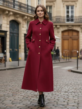 ヴィンテージウールカシミア混紡コート（ゴールドボタン付き、レディース向け）2025年モデル