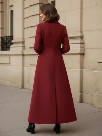 ショールカラーのフルレングスウールコート（Aライン、Vネック、レディース）2025