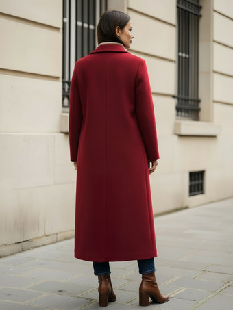 クラシックなノッチラペルのシングルブレストウールロングストレートコート（レディース）2025