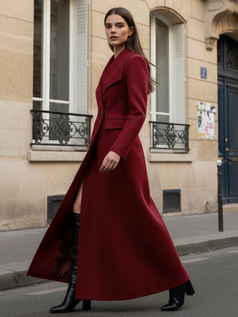 Maxi-Wollmantel in voller Länge mit breitem Retro-Kragen für Damen 2025