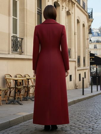 Maxi-Wollmantel in voller Länge mit breitem Retro-Kragen für Damen 2025