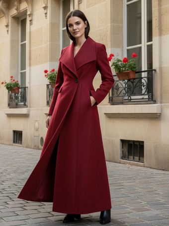 Maxi-Wollmantel in voller Länge mit breitem Retro-Kragen für Damen 2025