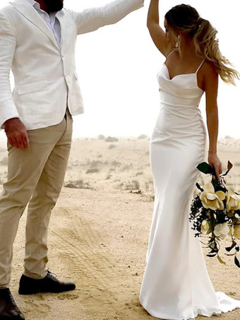 シンプルなウェディングドレスマーメイドストラップレスノースリーブプリーツ45センチメートルブライダルドレス