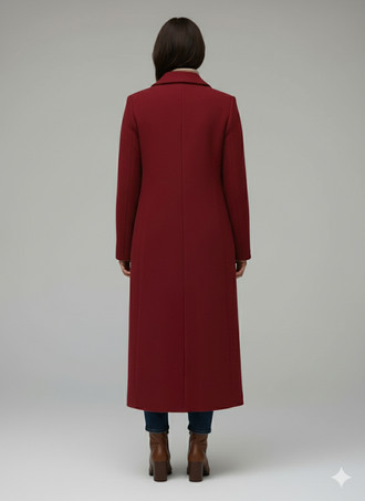 クラシックなノッチラペルのシングルブレストウールロングストレートコート（レディース）2025