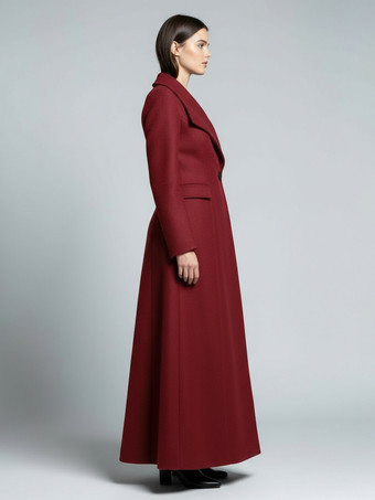 Maxi-Wollmantel in voller Länge mit breitem Retro-Kragen für Damen 2025