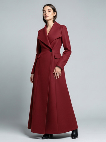 Maxi-Wollmantel in voller Länge mit breitem Retro-Kragen für Damen 2025