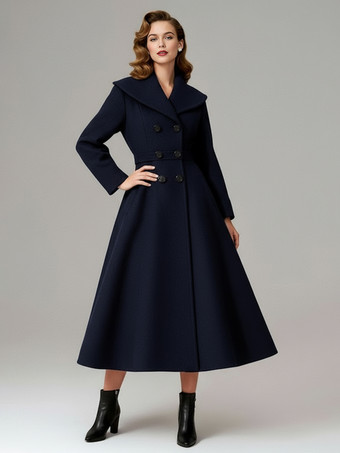 ダークネイビーヴィンテージ ダブルブレスト Aライン ウールコート（ショールカラー）レディース 2025