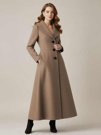 ラクダ色 ショールカラーのフルレングスウールコート（レディース）2025