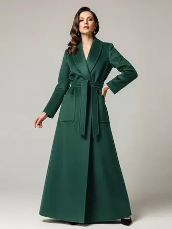 Belted Woolen Full-Length Maxi Coat With Wide Shawl Collar For Women 2026