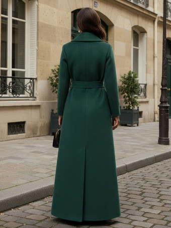 ベルト付きウールのフルレングスマキシコート（ワイドショールカラー）レディース 2025