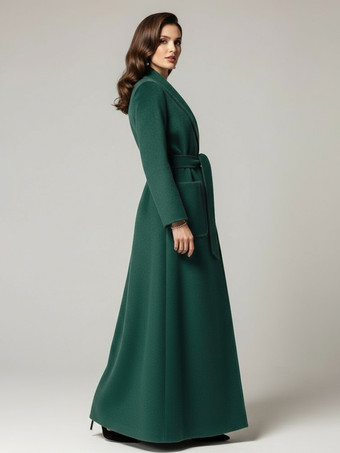 ベルト付きウールのフルレングスマキシコート（ワイドショールカラー）レディース 2025