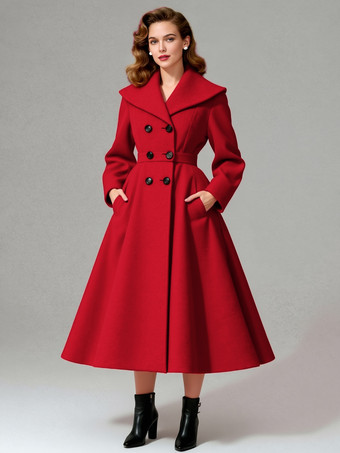 レッド ヴィンテージ ダブルブレスト Aライン ウールコート（ショールカラー）レディース 2025