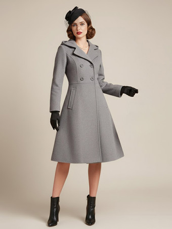 グレイヴィンテージ フード付き Aライン ダブルブレスト ウール ミディコート レディース 2025