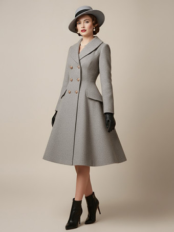 グレイヴィンテージAライン ダブルブレスト ウール フレア ミディコート レディース 2025