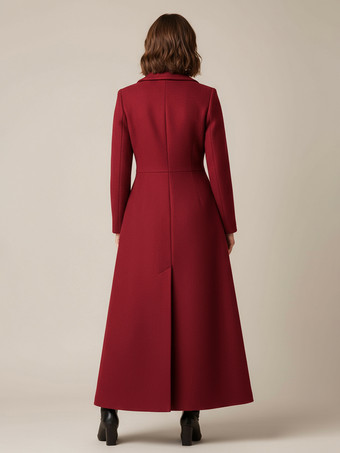 ショールカラーのフルレングスウールコート（Aライン、Vネック、レディース）2025