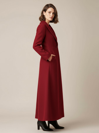 ショールカラーのフルレングスウールコート（Aライン、Vネック、レディース）2025