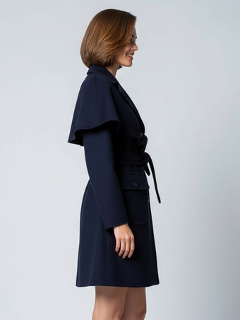 Cappotto corto in lana con cintura mantellina staccabile e silhouette a trapezio per donna 2025