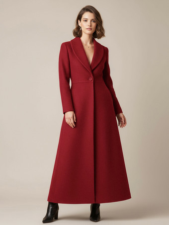 ショールカラーのフルレングスウールコート（Aライン、Vネック、レディース）2025