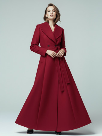 ショールカラーとダブルブレストのウール製ベルト付きマキシコート（レディース 2025年）