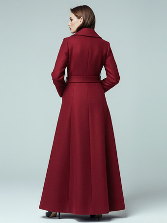 ショールカラーとダブルブレストのウール製ベルト付きマキシコート（レディース 2025年）