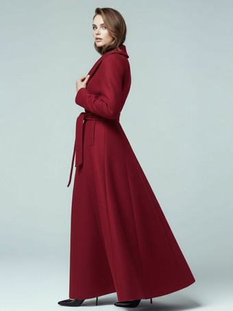 ショールカラーとダブルブレストのウール製ベルト付きマキシコート（レディース 2025年）