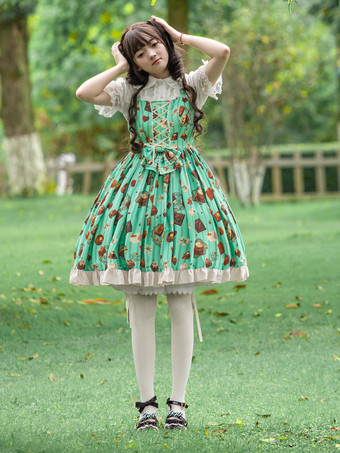 グリーン スイートロリータドレス ポリエステル ノースリーブ スイートロリータドレス