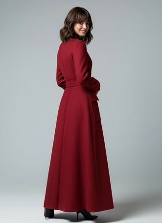 スタンドカラーとフラップポケット付きウールのフルレングスマキシコート（レディース）2025