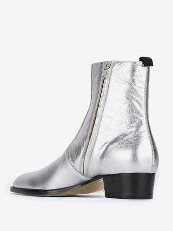 メンズブーツ チェルシーブーツ シルバー 牛革 ラウンドトゥ アンクルドレスブーツ