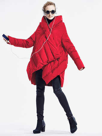 レッド レディース ダウンジャケット イレギュラーダックダウン