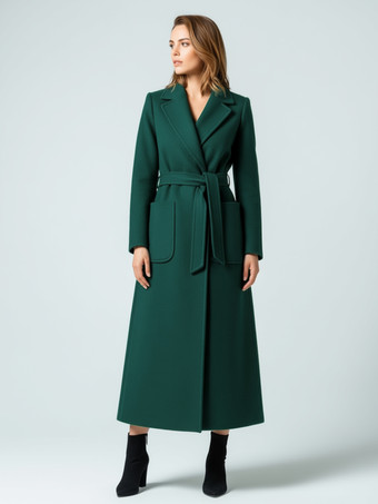 VerdeCappotto lungo in lana con cintura e revers a lancia per donna 2025